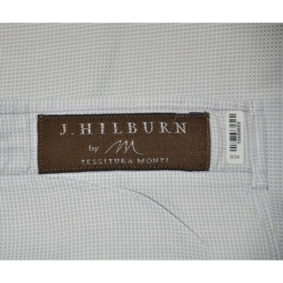 J.Hilburn 17 34 Mens Dress Shirt Light Gray Micro Check Woven Italy Long Sleeve - Picture 6 of 9